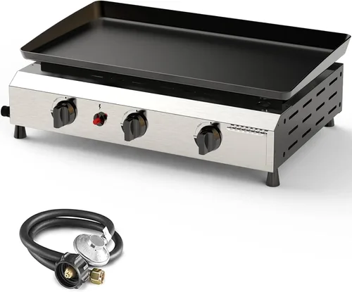 Vista 11 de Parrilla plegable de 2 quemadores de gas, parrilla de propano desmontable de acero inoxidable de 28 pulgadas, parrilla de barbacoa plana de 30,000