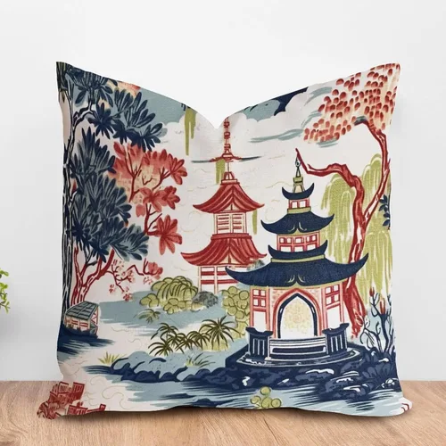 Vista 99 de ArogGeld Funda de cojín con flores verdes y blancas con flores grises y negras y hojas verdes en estilo chinoiserie, funda de almohada cuadrada