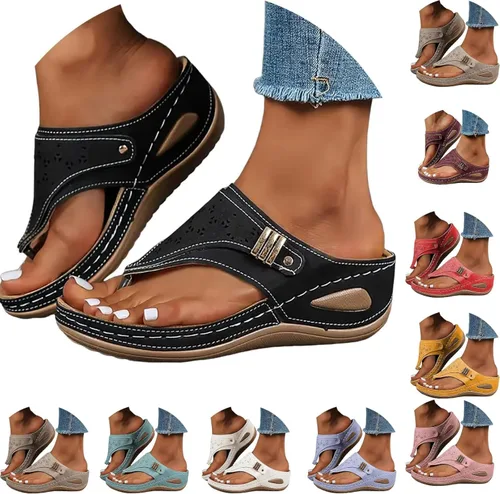 Vista 9 de Sandalias ortopédicas para mujer, sandalias de cuña con soporte de arco, sandalias de playa cómodas y elegantes para el verano 2025