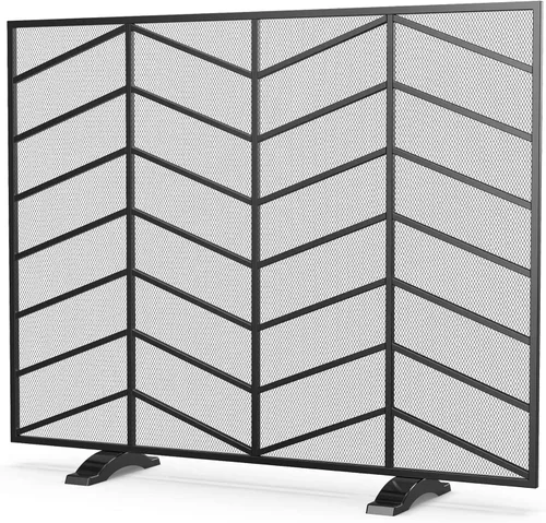 Vista 3 de Fire Beauty Panel único de chimenea de hierro forjado con malla de zigzag, protector contra chispas de fuego para sala de estar, decoración