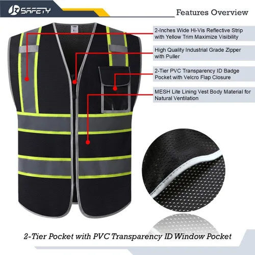 Vista 2 de JKSafety Chaleco de Alta Visibilidad con Múltiples Bolsillos y Forro de Malla Lite que Cumple con los Estándares ANSI/ISEA