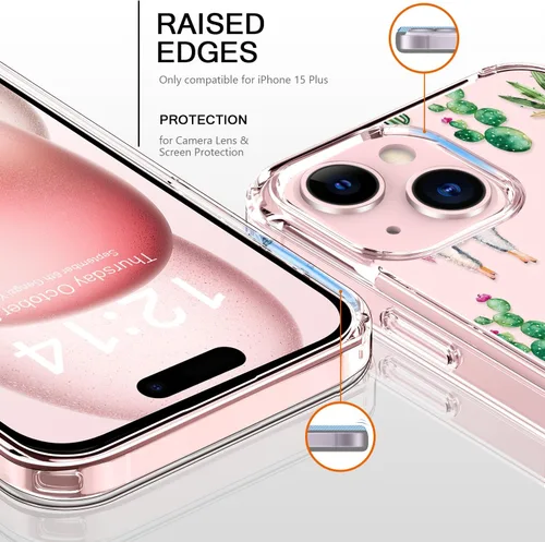 Vista 2 de bicol - Funda protectora a prueba de golpes para iPhone 15 Plus, funda delgada de acrílico transparente y diseños modernos para niña y mujer, 6.7