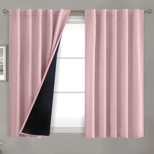 Vista 97 de BGment Cortinas 100% opacas beige de 63 pulgadas de largo con forro aislante térmico, bolsillo para varilla y lengüeta trasera de doble capa