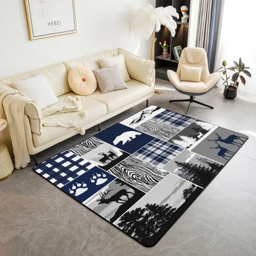 Vista 7 de Erosebridal Alfombra rústica de ciervo de 3 x 5 pies, alfombra de retazos de oso para niños, adolescentes y adultos, alfombra antideslizante de alce