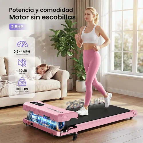 Vista 6 de ANCHEER Walking Pad with Vibration Plate: Under Desk Treadmill with Incline Girly Pink