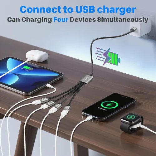 Vista 4 de Divisor USB 3.0 de 1 en 4 salidas Cable adaptador Y de 1 pie, cable de extensión USB-A 3.0 macho de 5 Gbps a cuatro 4 hembras, 4 USB tipo A