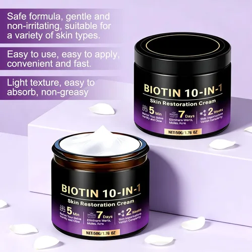 Vista 2 de Biotin - Crema de restauración de piel 10 en 1, suero de elevación de colágeno natural, crema profesional de tratamiento de la piel para eliminar