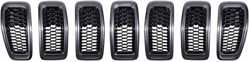 Vista 15 de 7 piezas de cubierta de rejilla frontal negra brillante compatible con modelos Jeep Grand Cherokee 2014-2016