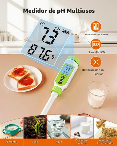 Vista 6 de Tadeto Medidor de pH digital multifuncional para alimentos, kit de prueba de pH de suelo de jardín de alta precisión con pantalla LCD ℃/℉
