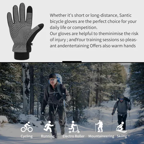 Vista 7 de Santic Guantes térmicos de ciclismo de invierno para hombres y mujeres, guantes acolchados para pantalla táctil, para entrenamiento, correr