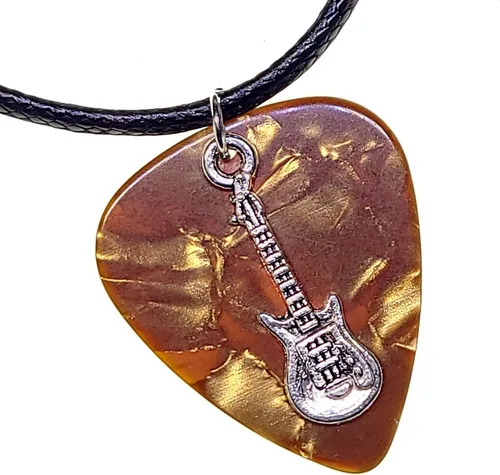 Vista 10 de Collar de púa de guitarra eléctrica y cadena de cordón de cuero vegano