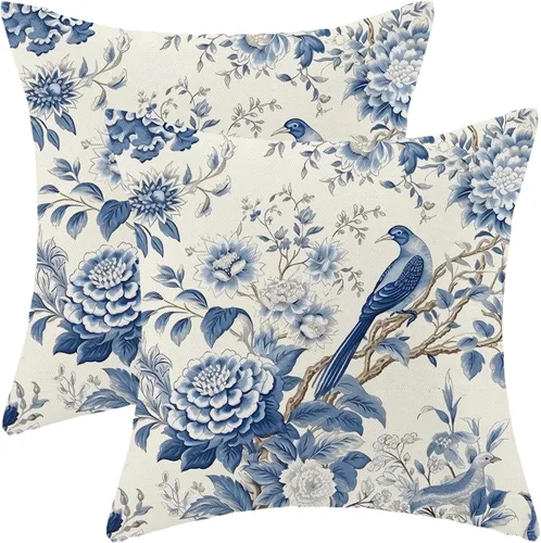 Vista 15 de CXMEIFLY Juego de 2 fundas de almohada de hojas florales de primavera de 16 x 16 pulgadas, para decoración de flores chinoiserie, almohadas