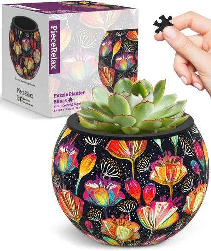 Vista 20 de PieceRelax Rompecabezas 3D Maceta 80 Piezas - Abundancia de Otoño, Macetas de Flores de Decoración del Hogar para Cactus de Interior, Macetas
