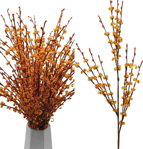 Vista 35 de Wootkey 10 piezas de flores artificiales de jazmín de tallo largo, color naranja quemado, jazmín otoñal, tallos florales de otoño para ramos