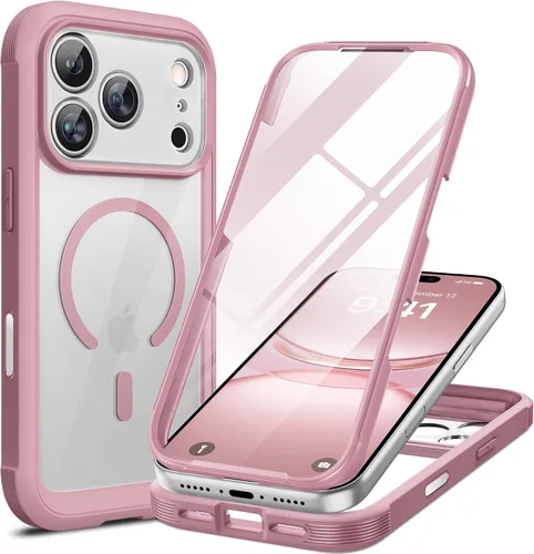 Vista 135 de Miracase - Funda magnética para iPhone 13 Pro Max de 6.7 pulgadas (compatible con MagSafe), transparente, completo, protector de pantalla de vidrio