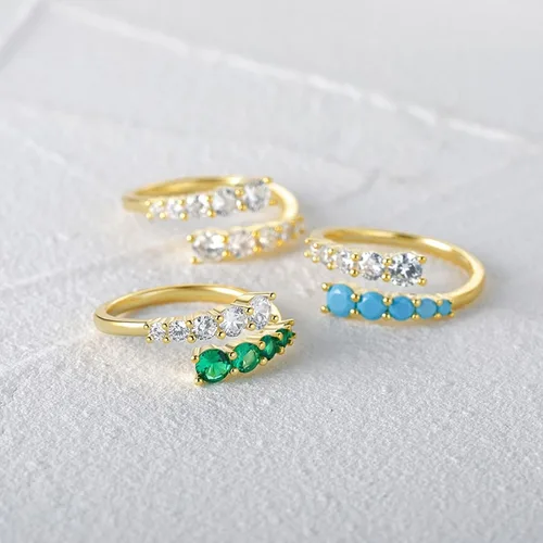 Vista 3 de Bridal Wedding Ring, Women's Eternity Rings Vintage Open Ring Adjustable with Round Shape Moissanite Yellow Gold