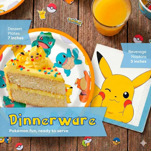 Vista 3 de Decoraciones de cumpleaños de Pokémon con pancarta y mantel
