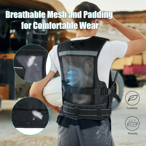 Vista 4 de MELOTOUGH Chaleco de herramientas para hombre con bolsillos y cinturón, chaleco de seguridad ajustable de múltiples bolsillos para electricista