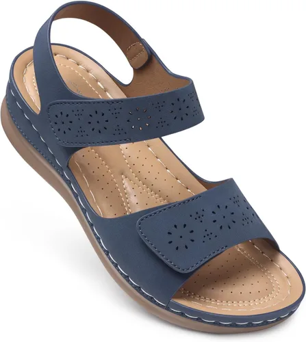 Vista 9 de Sandalias planas de SHIBEVER para mujer elegantes: Sandalias planas cómodas para mujer con punta abierta, correa al tobillo, zapatos de caminar