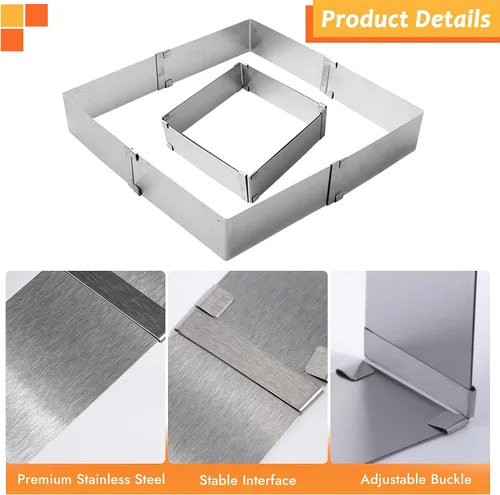 Vista 3 de TXIN Molde cuadrado de acero inoxidable para tartas, molde de mousse, ajustable de 6 a 11 pulgadas