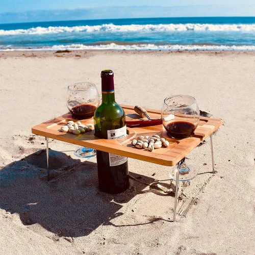 Vista 2 de Tirrinia Mesa Portátil de Picnic para Vino, Regalo de Vino Ideal para Mujeres y Hombres, Pequeña Mesa Plegable para Picnic al Aire Libre y Bandeja