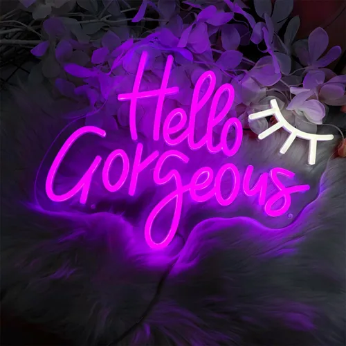 Vista 2 de Letreros de neón Hello Gorgeous para decoración de pared, letrero de 13.8 * 13.8 pulgadas de luz rosa para boda, decoración de compromiso