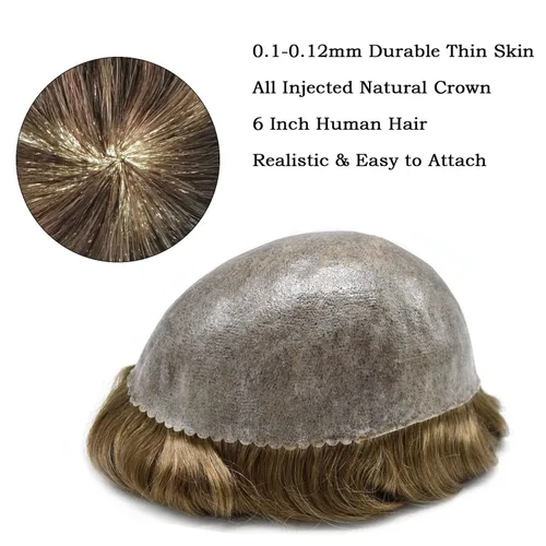Vista 433 de Toupee para hombre 100% cabello humano real tupé para hombres 0.004 in piel de poliuretano para hombre, sistema de reemplazo de piezas de pelo
