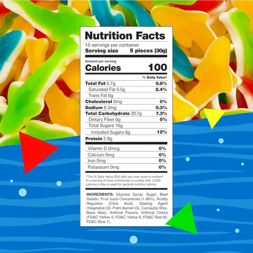 Vista 2 de Caramelo de tiburones gomosos Bolsa de 1 libra Sabores de frutas mixtas