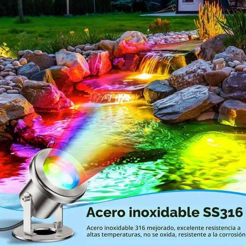 Vista 8 de LyLmLe Luces LED de estanque con control por APP, luz de fuente subacuática RGB de acero inoxidable SS316 de 6W con transformador de 12V, luces