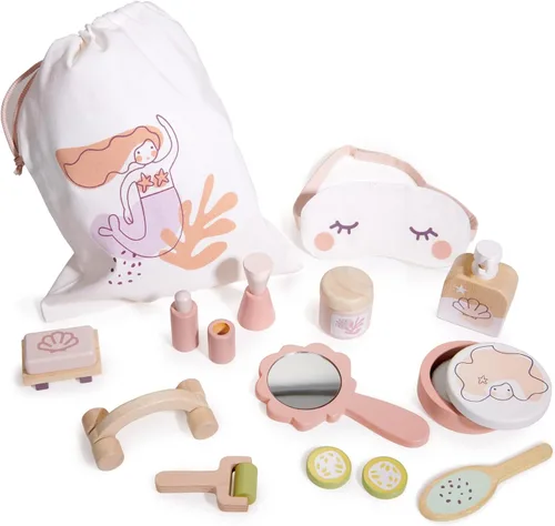 Vista 2 de Tender Leaf Toys - Set de Retiro de Spa - Set de Juguetes de Juego de 20 Piezas de Madera para Simular el Cuidado Personal con Bolsa de Cordón