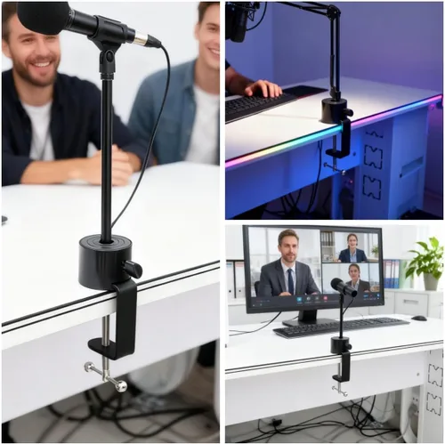 Vista 4 de Soporte de micrófono abrazadera de mesa para micrófono, brazo de tijera, soporte de brazo de tijera, soporte voladizo de agujero de rosca de 1/2