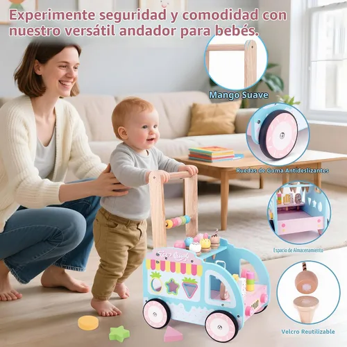Vista 5 de Melofaver - Andador de madera para niños pequeños con rueda, juguete