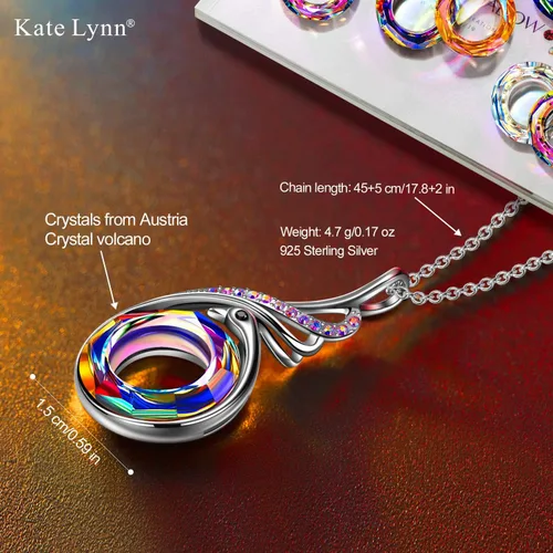 Vista 2 de Kate Lynn "Rise From the Ashes Phoenix Necklace Made with Crystals from Austria, 18"+2" Necklace, Packaged with Jewelry Box, Valentine's Day Gift