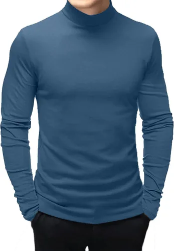 Vista 14 de Rela Bota Camisetas de moda para hombre, camisetas de cuello alto falso, ropa interior térmica, manga larga, ajustada, elástica, básica Beige