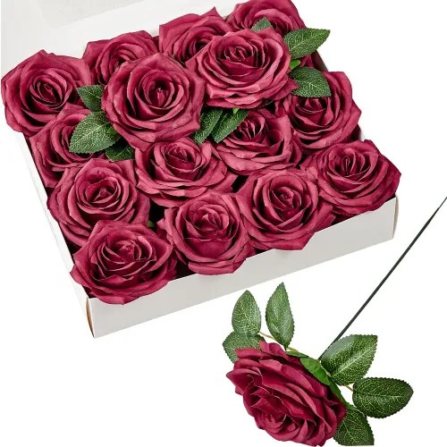 Vista 18 de Rosas artificiales, rosas artificiales, rosas artificiales de seda con tallos para ramos de boda, mesas de fiesta, centros de mesa, arreglos Negro