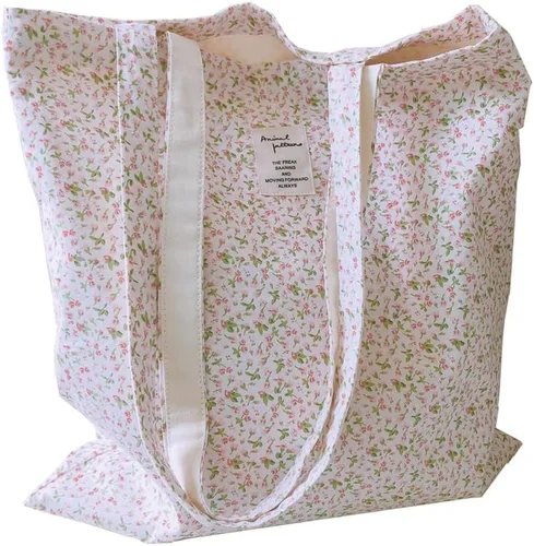 Vista 22 de Floral Canvas Tote Bag Double-Sided Printed Cloth Cotton Tote Floral Shoulder Bags for Beach Travel Shopping Grocery