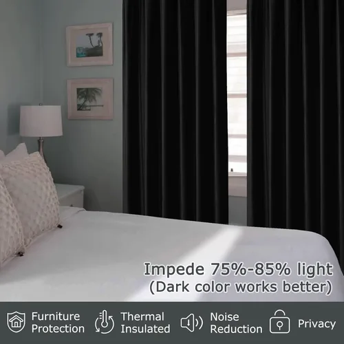 Vista 6 de Frelement Cortinas con ojales en la parte superior, cortinas extralargas de terciopelo suave para ventanas altas, cortinas con aislamiento térmico