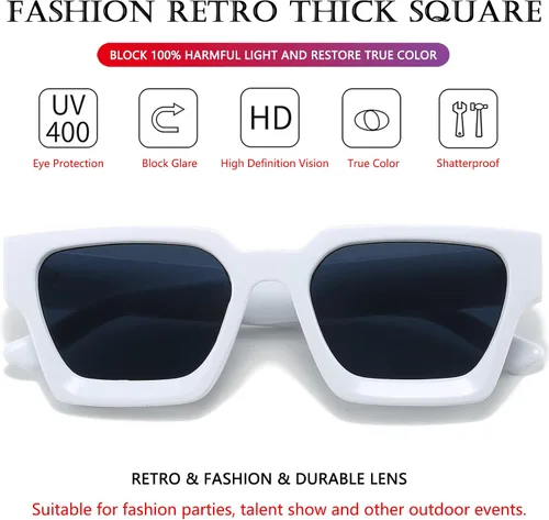 Vista 159 de AIEYEZO Gafas de sol cuadradas para mujeres y hombres, gafas de sol cuadradas con montura gruesa, estilo de diseñador simple
