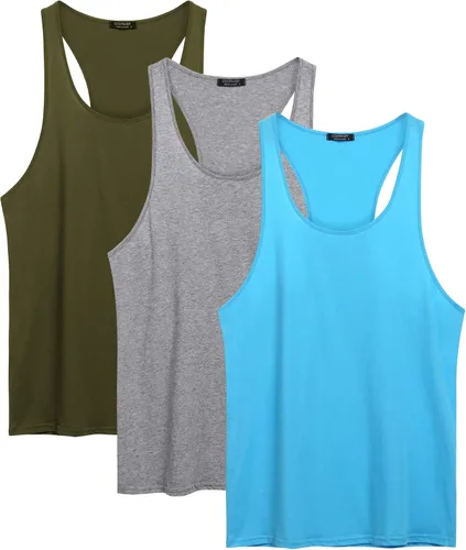 Vista 4 de COOFANDY Paquete de 3 camisetas sin mangas de algodón para hombre, sin mangas, estilo casual, clásicas