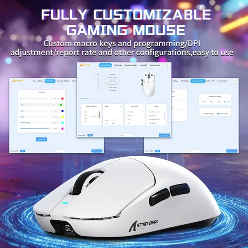 Vista 6 de ATTACK SHARK X8SE - Mouse inalámbrico para juegos, sensor óptico ajustable de 25 K DPI PAW3311, ergonómico de 2.08 oz ligero, triple modo