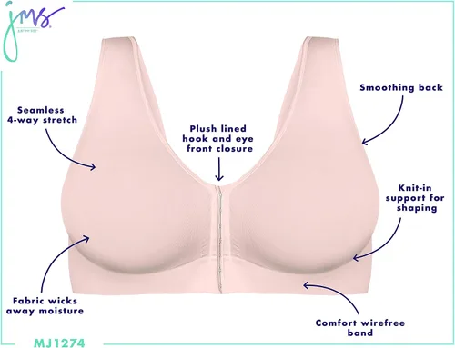 Vista 8 de JUST MY SIZE Women's Pure Comfort Front-Close Wireless, Seamless Cooling T-Shirt Bra, Mj1274