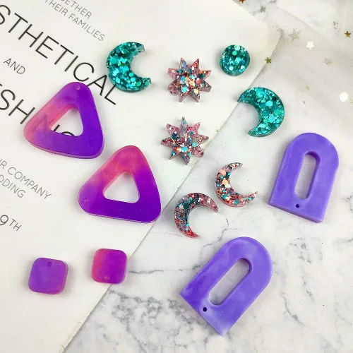 Vista 5 de RESINWORLD Aretes colgantes de varias piezas, molde de silicona, luna geométrica con conectores de aretes, moldes de resina, moldes de fundición