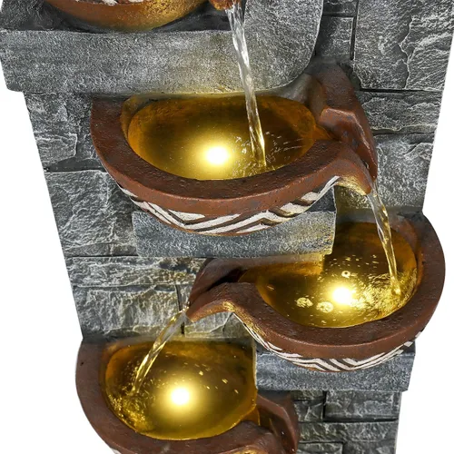 Vista 8 de Fuente de agua para exteriores de 6 niveles de 56.6 pulgadas de alto con luces LED, tarros en cascada con diseño inspirado en tribales para jardín