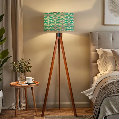 Vista 5 de Wood Tripod Floor Lamp 50s Mid Century Modern Seamless geometric age minimalistic decorative Mid Century Standing Lamp Linen Shade Dimmable Modern
