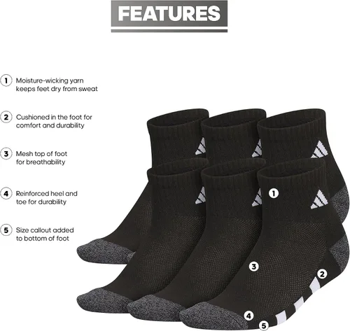 Vista 2 de adidas Calcetines deportivos acolchados (6 pares) para niños, niños y niñas, ajuste por encima del tobillo, tela duradera