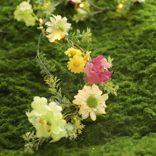 Vista 7 de MIYA LIFE Guirnalda de flores silvestres, guirnalda de luces de Pascua, funciona con pilas, con control remoto, margaritas multicolor y luces