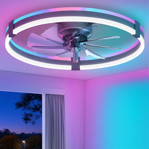 Vista 16 de ZMISHIBO Ventiladores de techo RGB de bajo perfil de 20" con luces y Gris RGB