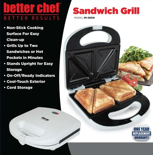 Vista 2 de Better Chef Prensa eléctrica para parrilla sándwich 2 sándwiches Antiadherente Almacenamiento vertical y de cable (blanco)