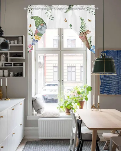 Vista 5 de Cortinas de cocina con cenefa de Pascua, cenefa con bolsillo para barra, paneles de cortina para dormitorio, sala de estar, baño, cafetería