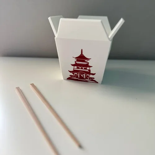 Vista 7 de Maceta para Plantas de Interior, Caja China para Llevar Blanca con Dos Palillos (Gratis) Impresa en 3D - Maceta Única para Interior con Orificio